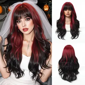 Women's Wavy Synthetic Wigs ForDaily, Cosplay, Anime Or Costume Party, StrikingNatural Fluffy Hair Wigs with Bangs For Daily &Party Hairstyle Decoration, Synthetic Curly Wigs long wavy gender  reveal  grandma  wig full head coverage body crimped  wigs gor