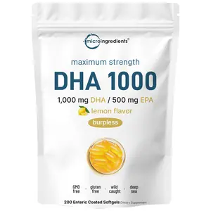 Micro Ingredients Omega 3 Fish Oil DHA Supplements 1000mg with EPA 500mg, 200 Softgels – Lemon Flavored Micro Ingredients Omega 3 Fish Oil DHA Supplements 1000mg with EPA 500mg, 200 Softgels – Lemon Flavored