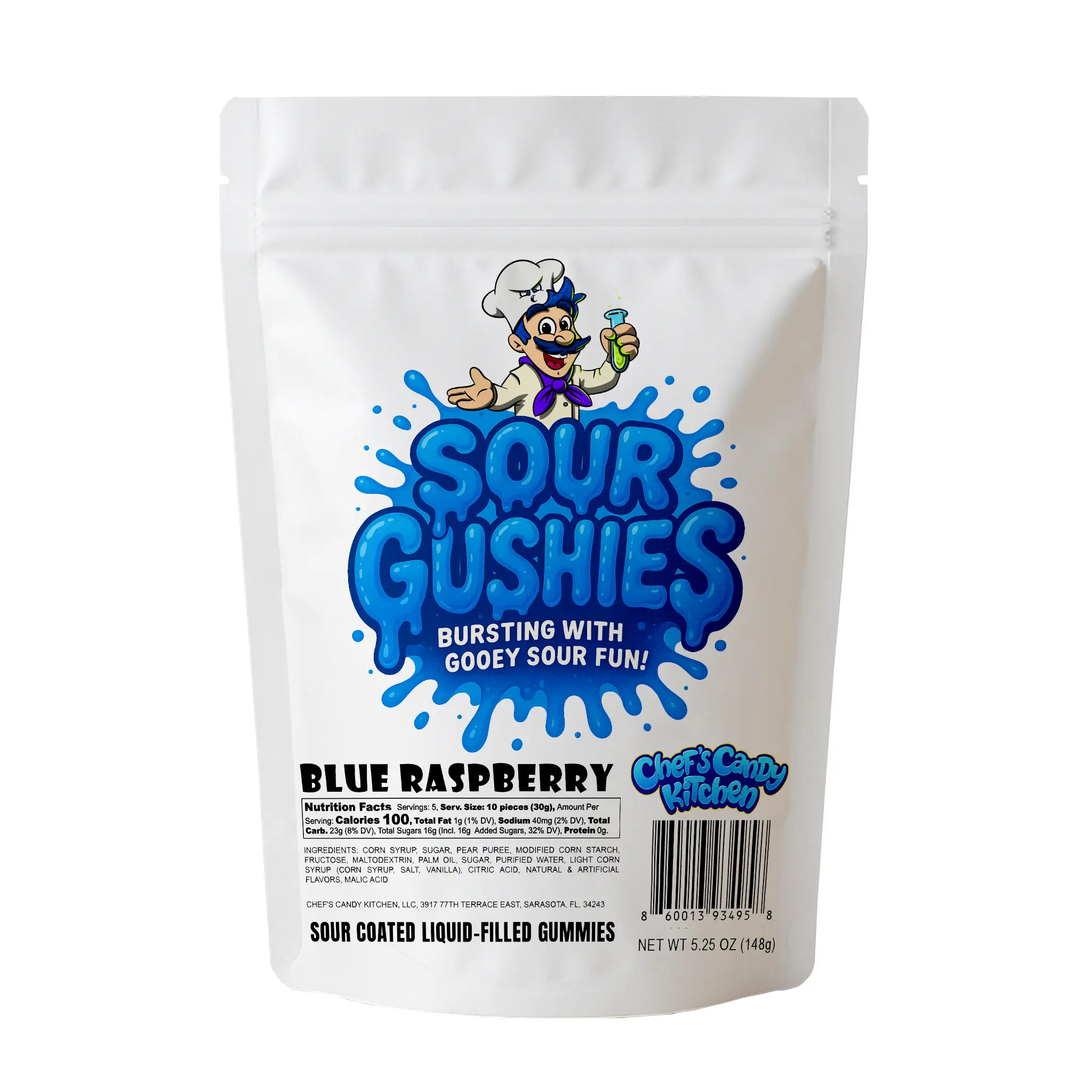 Chef's Sour Blue Razz Gushers - Blue Raspberry Liquid Filled Gummy Candy