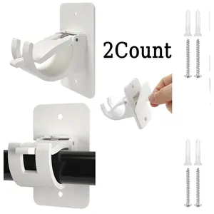 Curtain Accessories Adjustable Shower Curtain Rod Holder, 2 Counts Punch Free Self Adhesive Wall Mounted Shower Curtain Rod Holder, Bathroom Accessories