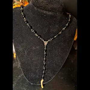 Raccoon foot bone black tourmaline beaded rosary necklace