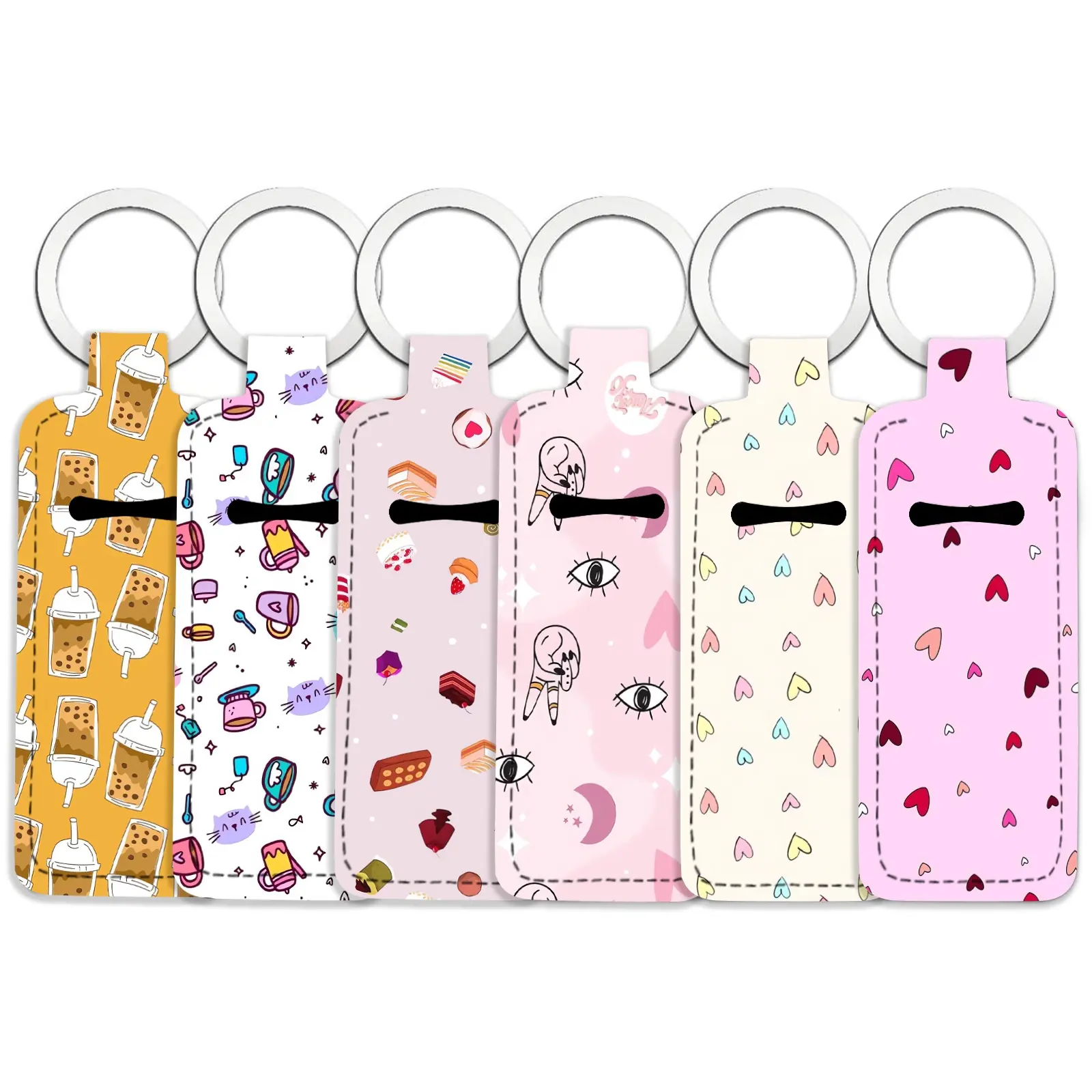 6-Piece Lip Balm Holder Keychain Set - Portable, Elastic, Compact Design for Men and Women - Great for Home, Travel, Outdoor Use, Also Makes a Cute Gift, Trendy Cute Keychain Accessories, Key Holders