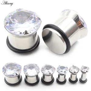 Alisouy 2PCS 4-12mm Titanium Solid Zircon Single Flared Ear Tunnel Plugs Expander Stretcher Gauges Earring Piercing Body Jewelry