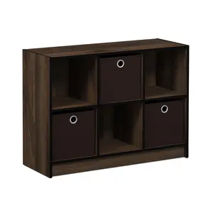 BASIC Bookcase, 6-Cube Bookshelf, 3x2 Cube Bookcase with Bins, 11.9 x 31.6 x 23.6, for Living Room Bedroom Home Office, Columbia Walnut