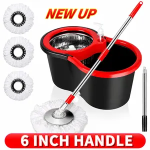 Spin Mop and Bucket with Wringer Set,360° Mop and Bucket System with 3 Microfiber Mop Refills and 50" Extended Handle for Floor Cleaning (Black)