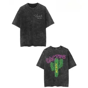 Men's & Women's Oversized 100% Cotton T-Shirt - Cactus Jack Logo & "Look Mom I Can Fly" Print - Retro Washed Black Vintage Streetwear Tee - Unisex Casual Short Sleeve Round Neck Top for Concerts & Casual Attire, Halloween, Mens Tshirt, Christmas