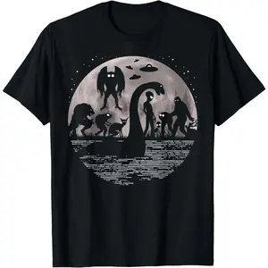100% Cotton Bigfoot Loch Ness Monster Mothman And Aliens! Funny Cryptid T-Shirt Menswear Top Distressed Graphic garments