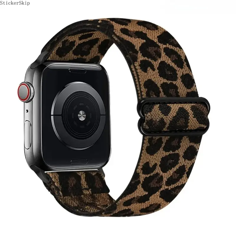 Women's 2026 Trendy Leopard Print Breathable Stretchy Nylon iWatch Band with Buckle - Adjustable Fit, Compatible with Series 3-7 & SE, Soft Lightweight Luggage Bag Accessory for Daily Wear, Fitness, Gift for Women, Girlfriends