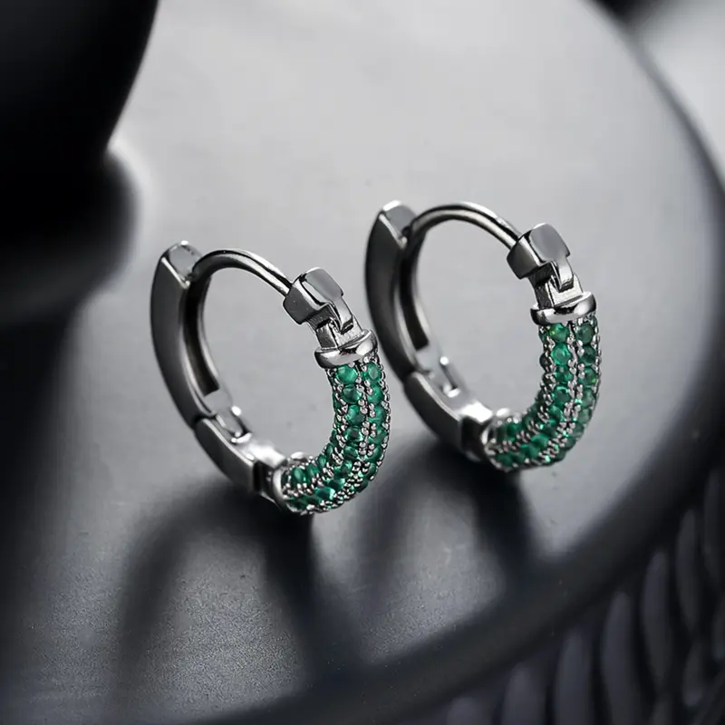 Zircon Earrings Trendy Hip Hop Unique Design Fashionable Men's Jewelry Suitable for Daily Wear Gift Idea Statement Hoops Earrings Artificial Zircon Earrings Zirconia Hoop Earrings Casual Trendy Jewelry
