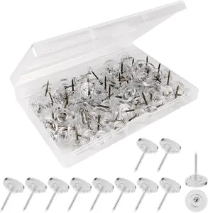 50 count Clear Push Pins, Flat Thumb Tacks, Pushpins for Cork Board, Bulletin Board, Wall Hanging (Clear, 50)