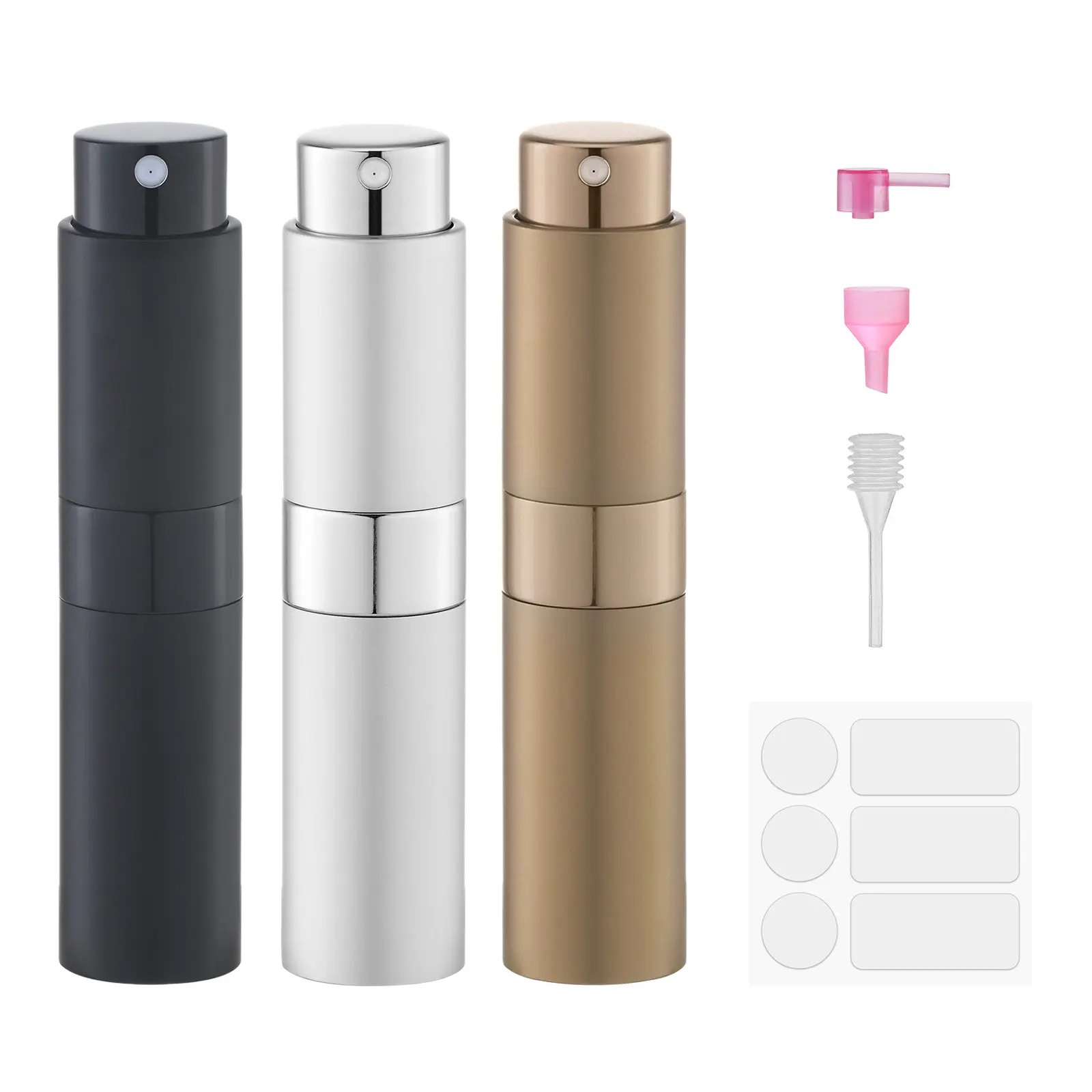 Lulupack Mini 8ml Perfume Atomizer - Refillable Travel Bottle, Portable Travel Cologne Spray Bottle for Beauty & Personal Care (Black, Brown, Silver), Travel Bottles