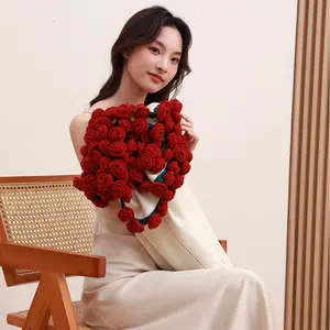 Romantic Roses that Never Die Bouquet Blanket Woven Finished Bouquet Wool Dump Crocheted Flower Blanket Flower Lily of the Valley