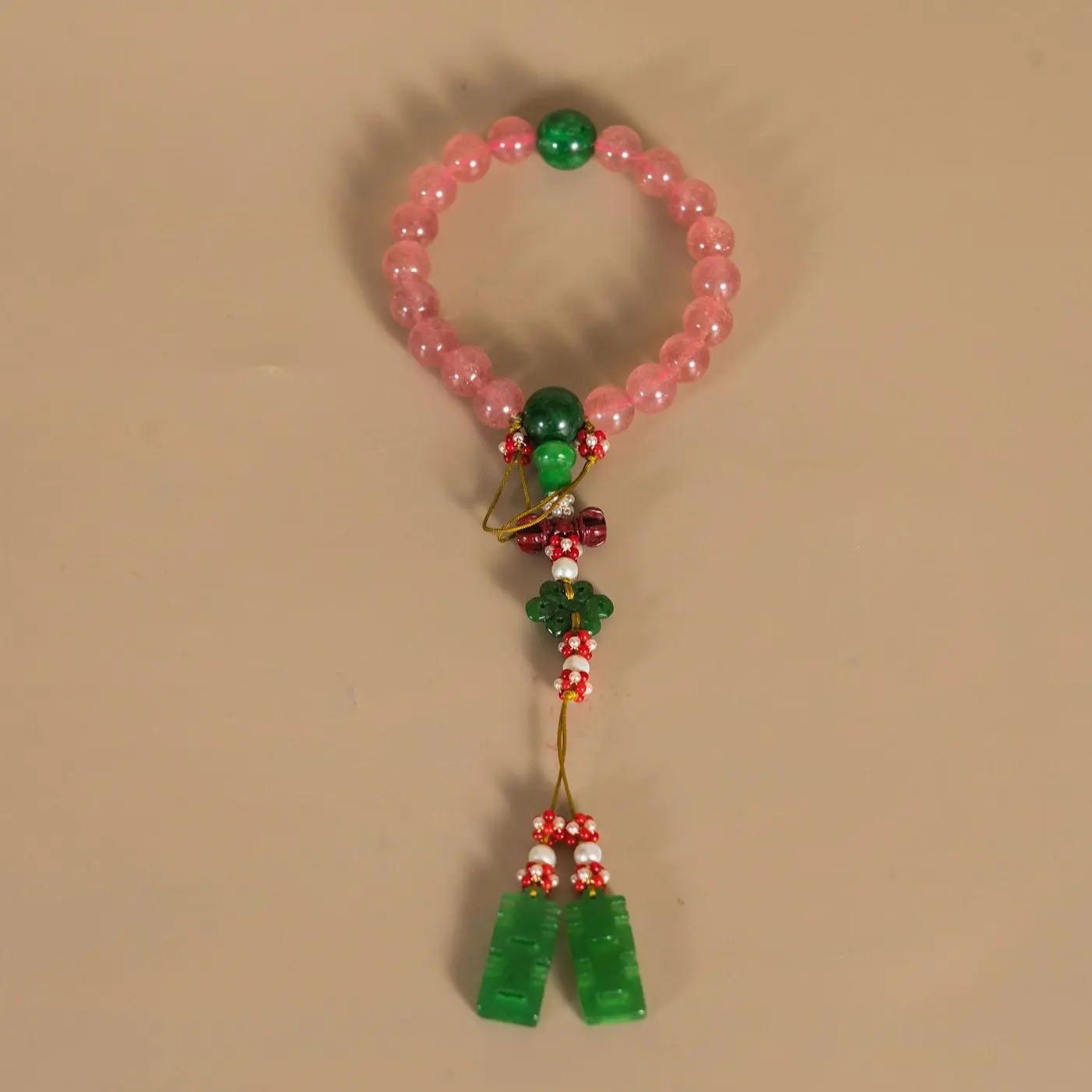 Palace Style Eighteen Sons Bracelet with Strawberry Quartz & Pink Tourmaline