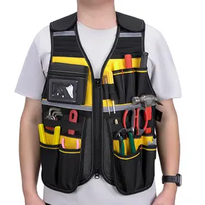 Durable Breathable Multi-Pocket Tool Vest, Heavy-Duty Outdoor Work Gear, Reflective Safety Design, Construction Repair Electrician Multifunctional Vest