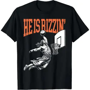 Casual Cotton shortsleeve funny graphic tees  He Is Rizzin Funny Jesus Basketball Meme men T-Shirt Fabric Menswear 0714D 818