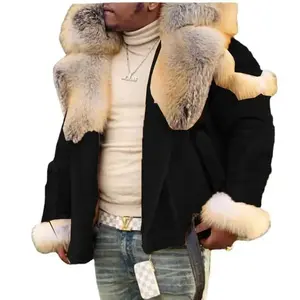 Material Upgrade Thickened Domestic Wearable Quality Men's Faux Leather Velvet Large Fur Collar Long Sleeve Jacket