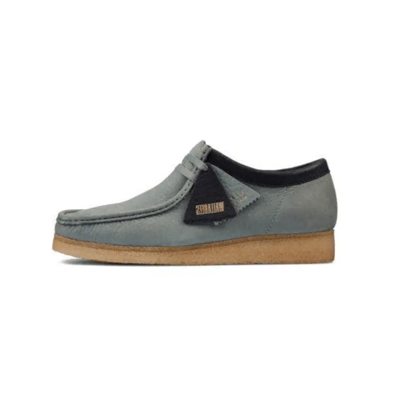 Men's Wallabee Shoes in Sage Blue, Moccasin Style Lace-Up with Signature Crepe Sole, Water and Stain Resistant