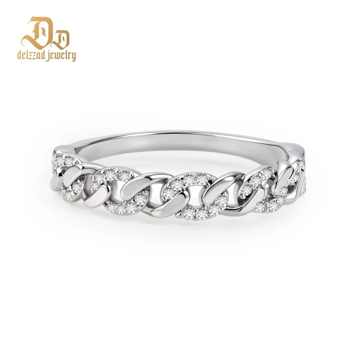 Delzzad 0.1ct Soul Lattice Ring Loops Cuban Link Ring Woven Chain Band Ring VVS Synthetic Moissanite Ring Jewelry S925 Band Perfect Birthday Engagement Wedding Anniversary Christmas Valentine's Day Mother's Day Gift