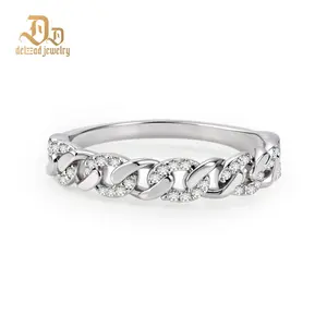 Delzzad 0.1ct Soul Lattice Ring Loops Cuban Link Ring Woven Chain Band Ring VVS Synthetic Moissanite Ring Jewelry S925 Band Perfect Birthday Engagement Wedding Anniversary Christmas Valentine's Day Mother's Day Gift