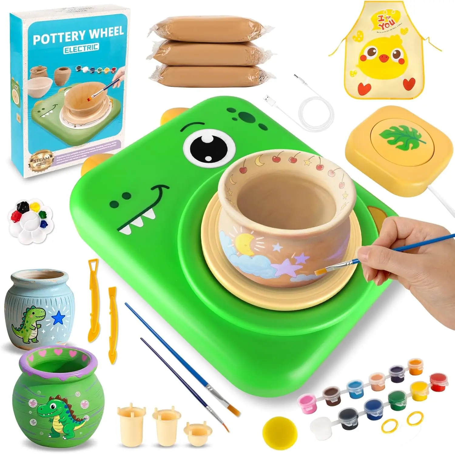 vevor pottery wheel for Kids Ages 8-12, Complete Pottery Painting Kit with Air Dry Clay, Arts and Crafts Toys for Girls & Boys, DIY Ceramic Art Set, Creative STEM Activity, Birthday Gift for Kids Ages 6-12