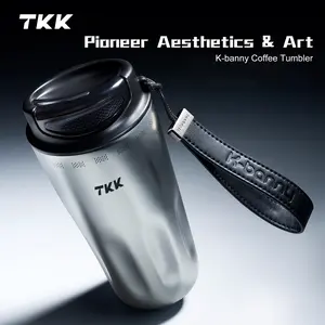 TKK 17oz Travel Coffee Mug, Insulated Water Bottle, Wide Mouth Flask, Ceramic Coated Interior, 316 Stainless Steel Liner, Leakproof Flip Lid, Vacuum Insulated Portable Drinkware with Carry Strap for Hot & Cold Drinks