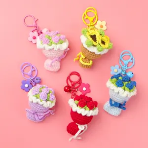 Finished Gift Yarn Handheld Flower Keychain Rose Car Hanging Sunflower Bag Pendant In Stock Doll Accessories