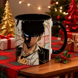 Anime Stained Glass Style Mug, Jinwoo Design, Colorful Anime Coffee Gift (Flat Printed Design)