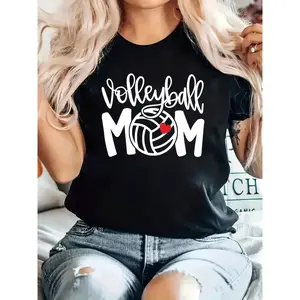 Volleyball Mom Print women's shirts T-Shirt, Casual Crew Neck Short Sleeve Comfort Tee Top For Spring & Summer, Women's Clothing vintage graphic tees