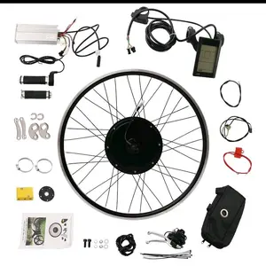 48V 1200W Front Electric Bike Conversion Kit 700C Wheel 55km/h Brushless Gearless Motor LCD Display Disc Brake for Bicycle DIY Black Silver