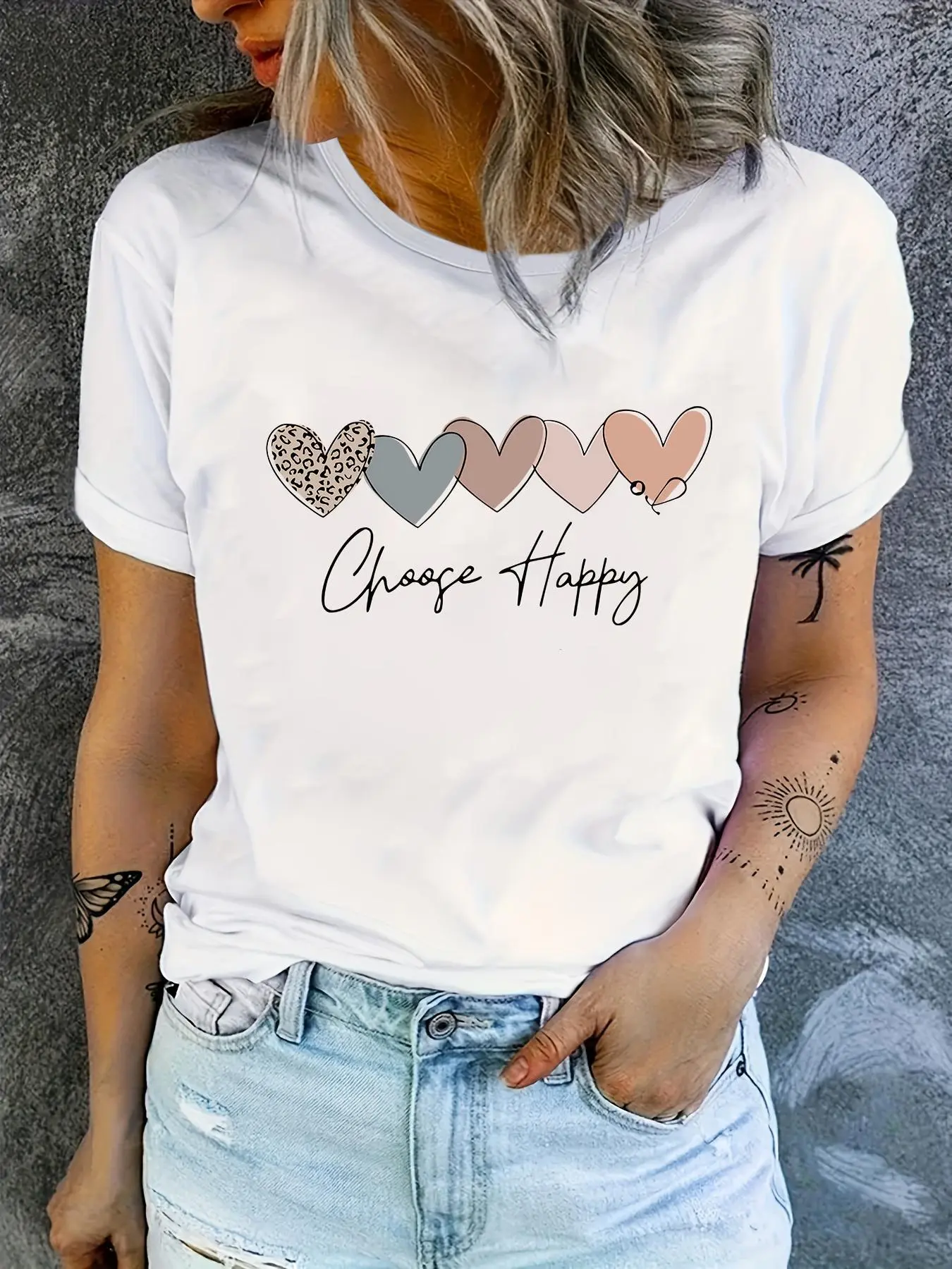 Round Neck T-shirt Short Sleeve Summer T-shirt Loose And Comfortable T-shirt Cute Home Clothes Sports Clothes Outdoor Clothes Work Party T-shirt Knitted T-shirt Comfortable And Soft T-shirt Five Heart T-shirt