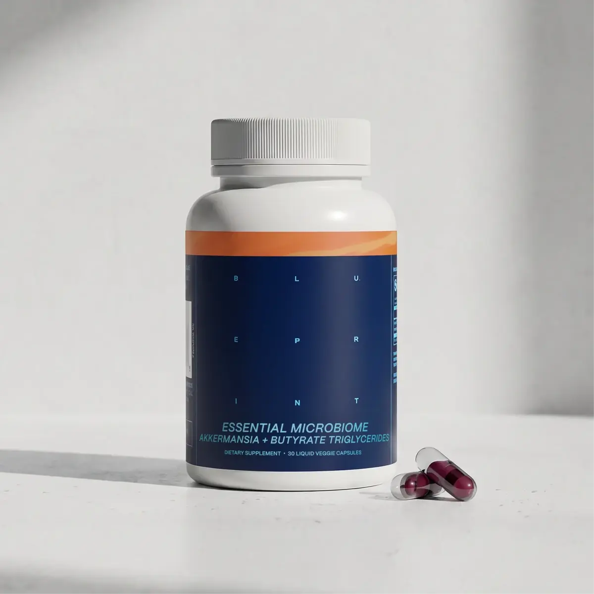 Blueprint Bryan Johnson Essential Microbiome Dietary Supplement - Postbiotic Gut Support with Akkermansia, Tributyrin, Delayed-Release Capsules for Digestion Balance, Prop 65 Safe