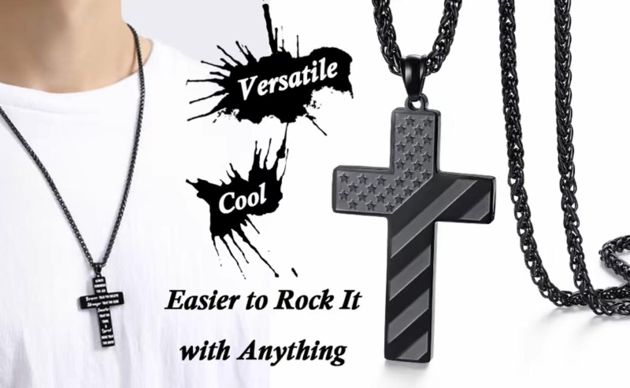 Cross Necklace for Men Teens Boys Gifts Graduation Teenage Him 10 12 Year Old ldeas Confirmation Birthday Cool Boyfriend Chain Son Christmas Day Stocking Stuffers Valentines Easter