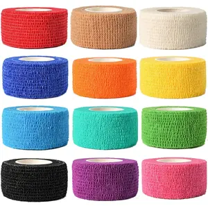 (12-Pack) 1” x 5 Yards Self-Adherent Bandage Wrap – Rainbow Color Elastic Cohesive Tape – Breathable Muscle Support & Wrist Wrap for Gym, Athletics & Daily Protection – No-Scissors Tear