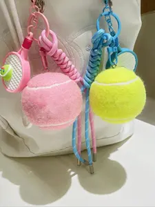 Novelty Woven Rope & Tennis Racket Keychain Key Ring Tennis Ball Keyring,Sporty Tennis Keychain,Tennis Ball Split Ring Keychain Backpack Charm,Tennis Ball Pendant Tennis Racket Bag Charm Purse Accessory Tennis Key chain jewelry Couple Gift for Sport Lover