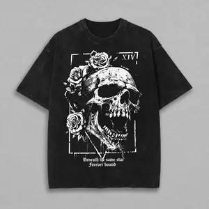 Skull Graphic Tee, Gothic Streetwear Shirt, Grunge Skeleton Rose Tee, Dark Aesthetic Shirt, Emo Goth Graphic Tee