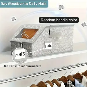 Stackable Baseball Cap Organizer Boxes-Large Capacity,Foldable Fabric Storage Boxe with Clear Lid&Metal Handles for Clothes,Hats
