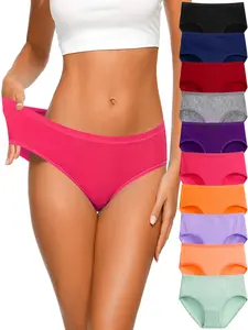 10PCS Women’s Cotton Bikini Panties, High-Cut Full Coverage Stretch Underwear, Soft Breathable Daily Lingerie for Women period underwear cute thong skims elegant Thongs high-waisted lightweight ropainterior de algodón