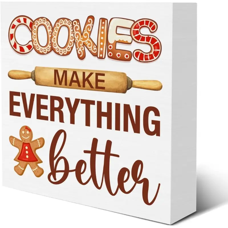 Cookie Decorations Cookies Make Everything Better Wooden Box Sign Christmas Baking Decorative Desk Sign for Bake Lover Bakery Home Kitchen Dining Room Shelf 5 X 5 Inches