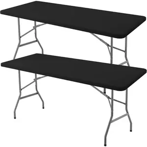2pcs Fitted Tablecloth Rectangular Elastic Polyester Fabric, Washable Table Cover, Small Stretch Foldable Design for Kitchen & Outdoor Use
