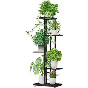 5 Tier Metal  Stand for Indoor Outdoor Flower Pot Display Planter Shelf, Charcoal Grey