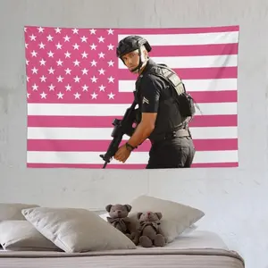 Eric Winter Tim Bradford tapestry Pink American flag 3x5ft Decorative Poster Indoor Outdoor Art Decor Wall Hanging Bedroom Decoration Light Peach 40X30In (102X76Cm)