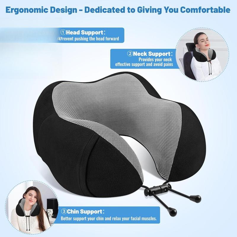 2 Pack Travel Pillow Premium Memory Foam, Comfortable & Supportive Neck Pillow, Neck Pillows for Sleeping Travel, Airplane Pillow for Sleeping Airplane, Car, Office and Home（Black & Black）