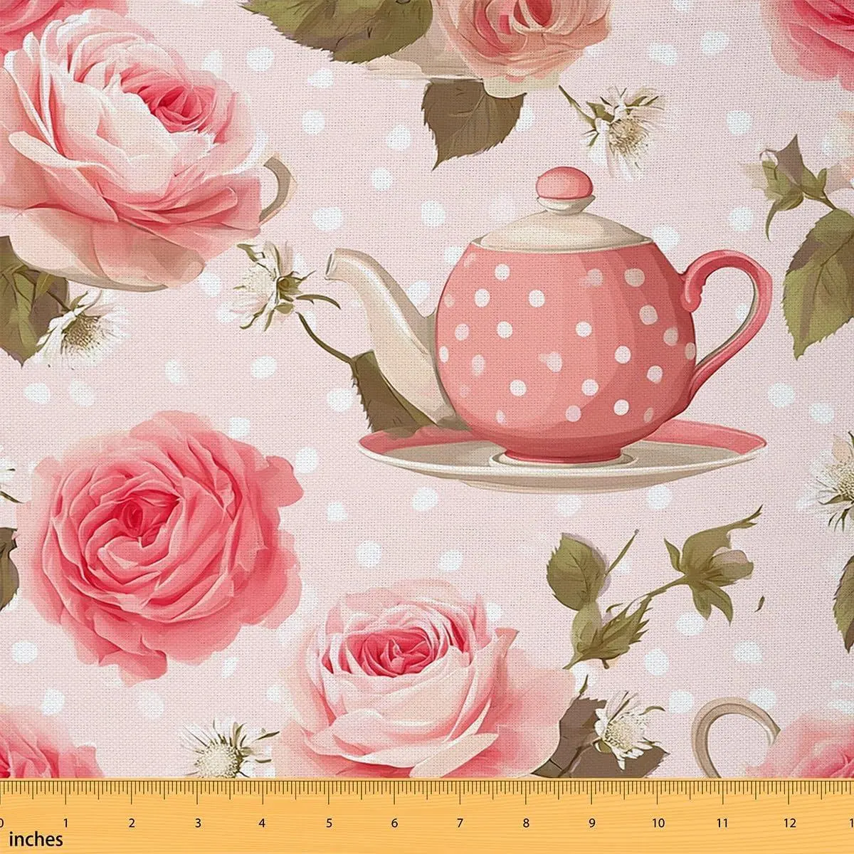 Vintage Floral Fabric,Romantic Teapots Flowers Theme Upholstery Fabric Chairs and Home DIY Projects,Decorative,,Light Pink Soft Flannel