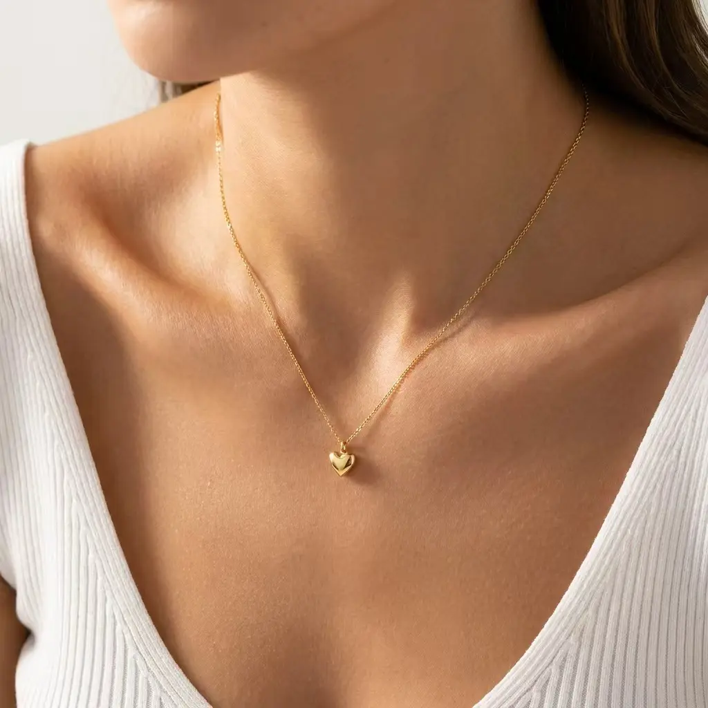 Dainty 14K Gold Heart Pendant Necklace — 16" + 2" Extender, Tiny Minimalist Layering Chain, Gift for Mom Her Wife Girlfriend, Valentine's Birthday Jewelry for Women