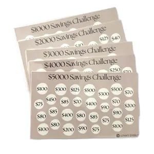 1K to 5K Savings Challenge Bundle - 5 Cash Trackers, 3.5 x 5.5 Inches, Durable, Minimalist Style, Cash Tracking for Savings Goals - Decor, Piggy