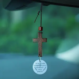 Daily Bible Verse Cross Ornament for Rearview Mirror – Christian Car Pendant with NFC Tag, Hanging Cross for Car Interior or Home, Holiday Gift & Faith Decoration.