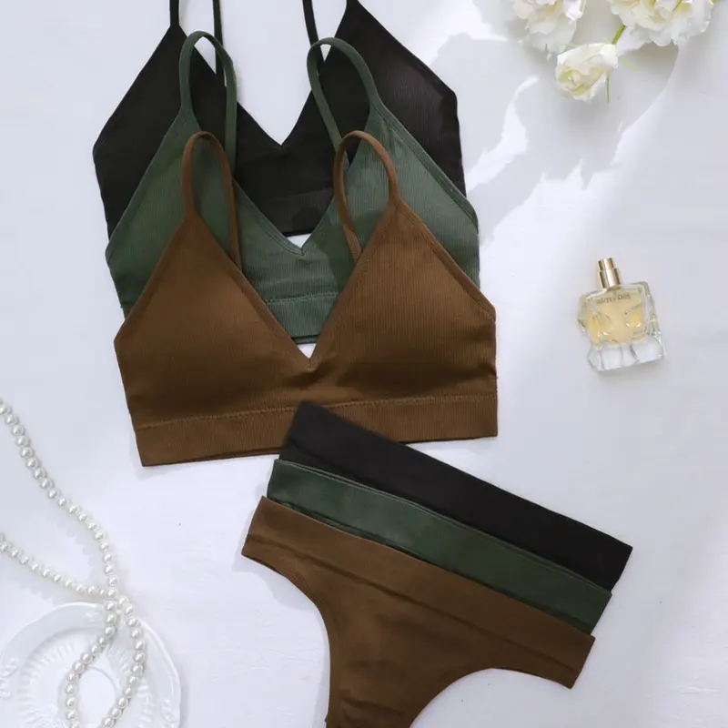 Comfortable No Underwire Triangle Bra Set for Women, 3 Pack Medium Fit Basic Wireless Bras, All Seasons Wear, Underwear, Ladies Lingerie Collection, Brassiere
