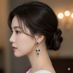 Blue Water Drop Earrings Double-Wear French Style Stud Earrings Elegant Drop Design Chic Statement Fashion Jewelry for Women Light Luxury Style