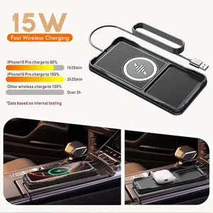 Wireless Car Charger, 15w Fast Charging Pad, Non-Slip Design, Compatible with iPhone & Android, Includes 100cm Cable Holder