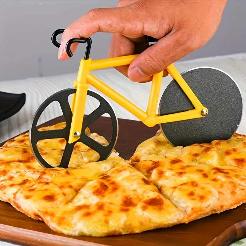 Double Wheel Bicycle Pizza Knife Slicer, Steel Pizza Cutter, Blue, Home & Professional Kitchen Utensils Essential, Fun Party Decor, Easy Clean Design, Kitchen Gadgets